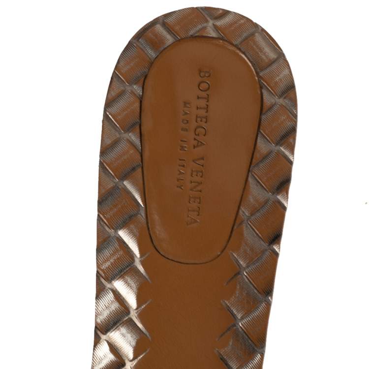Pre Owned Bottega Veneta Metallic Grey Intrecciato Leather Ravello Slide Sandals Size 38