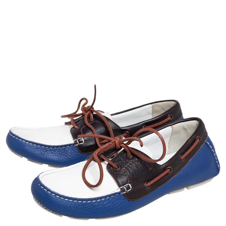 Pre Owned Bottega Veneta Tri Color Leather Lace Loafers Size 41