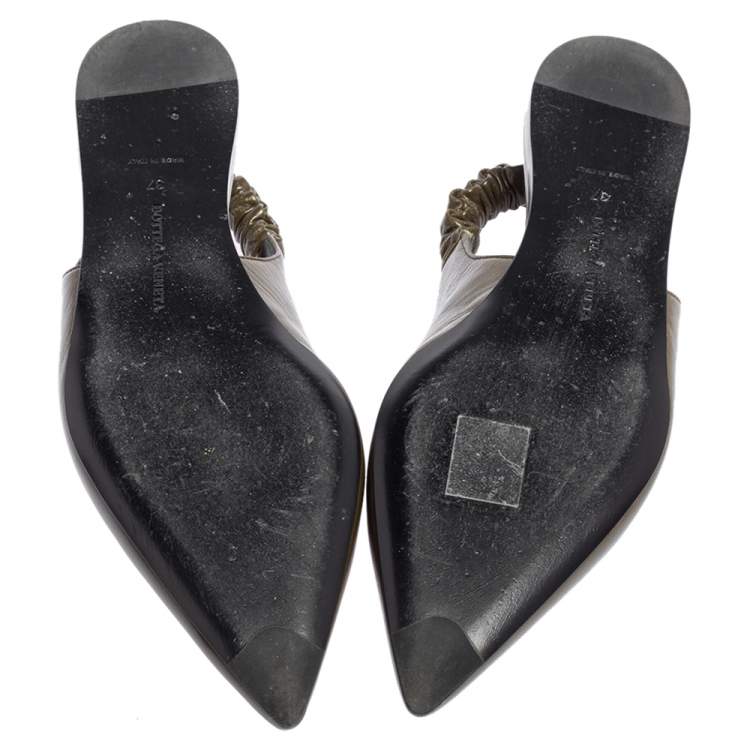 Pre Owned Bottega Veneta Olive Green Leather Slingback Pointed Toe Flat Pumps Size 37