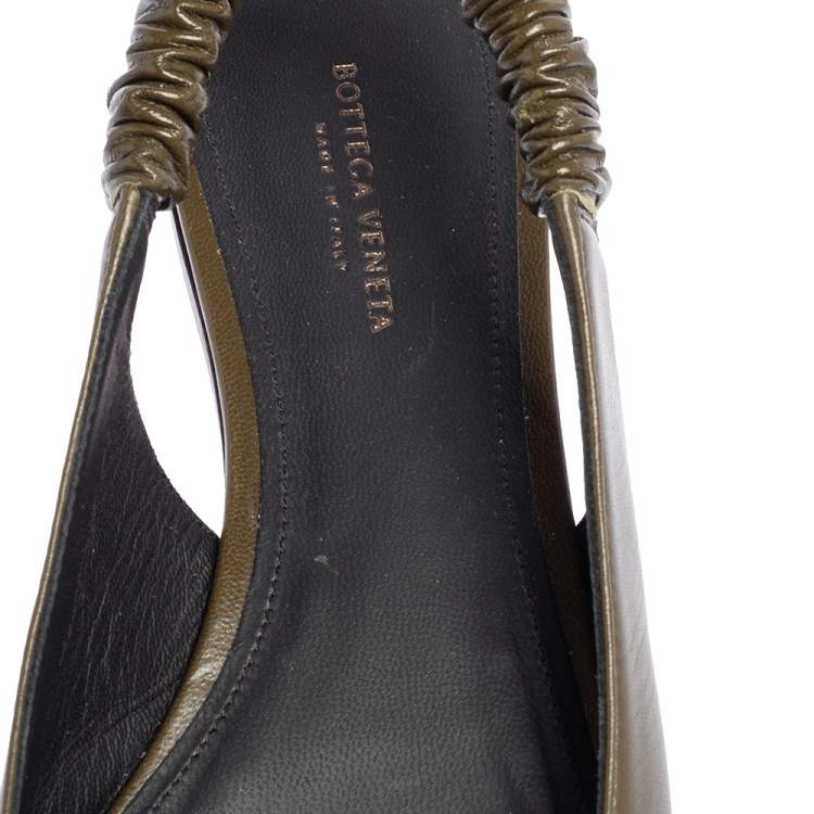 Pre Owned Bottega Veneta Olive Green Leather Slingback Pointed Toe Flat Pumps Size 37