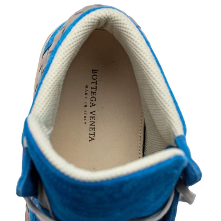 Pre Owned Bottega Veneta Blue/Grey Suede And Intrecciato Leather High Top Lace Up Sneakers Size 42