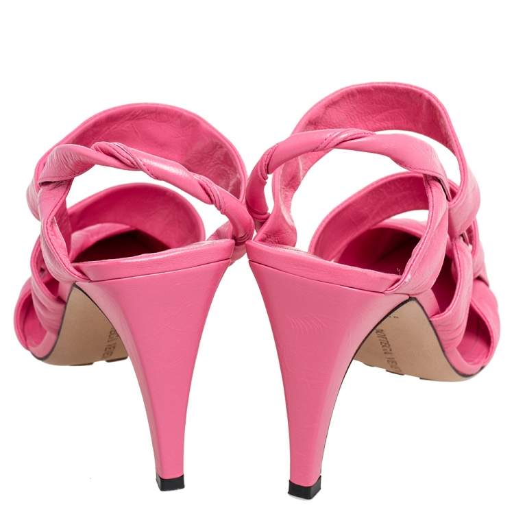 Pre Owned Bottega Veneta Pink Leather Slingback Sandals Size 39