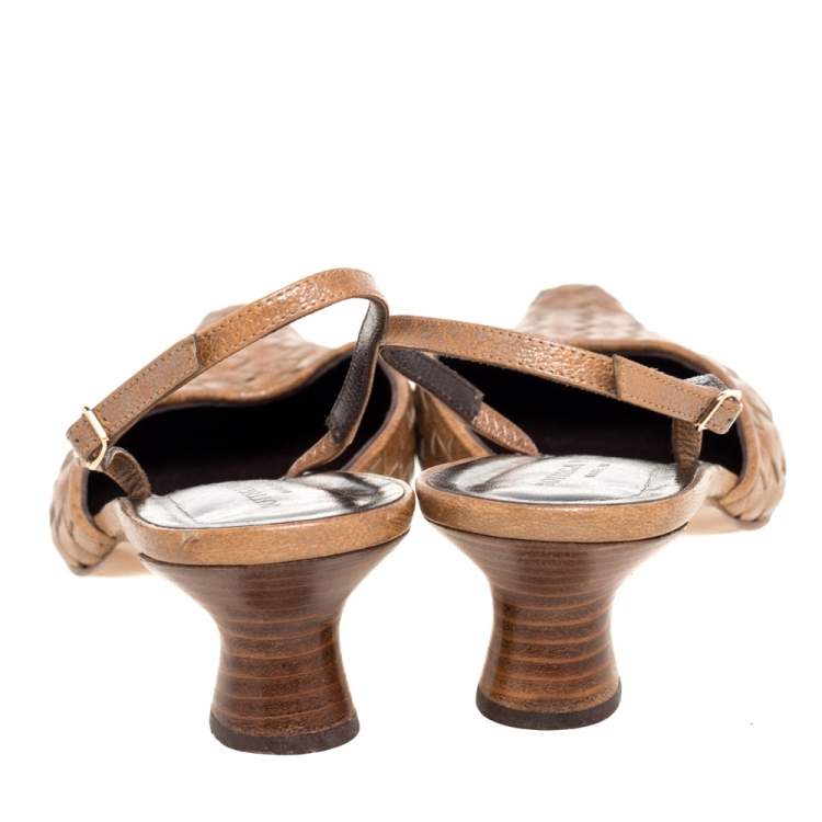 Pre Owned Bottega Veneta Brown Intrecciato Leather Slingback Sandals Size 39.5