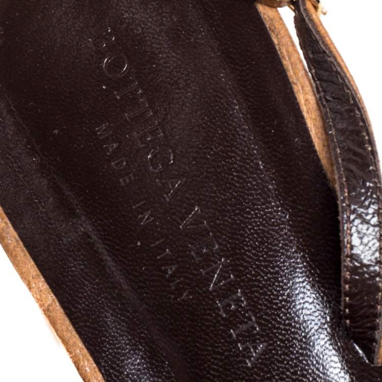 Pre Owned Bottega Veneta Brown Intrecciato Leather Slingback Sandals Size 39.5