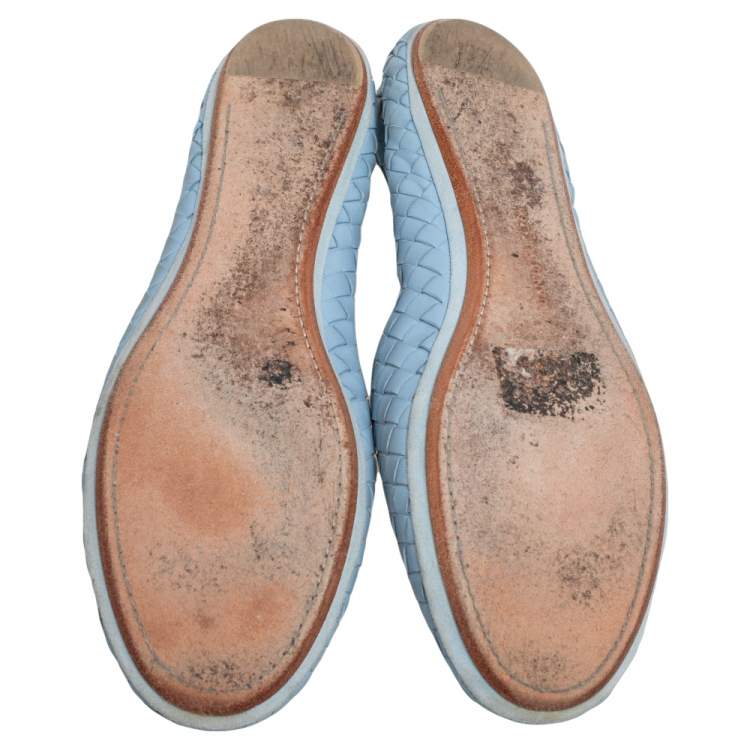 Pre Owned Bottega Veneta Blue Intrecciato Leather Smoking Flats Size 41