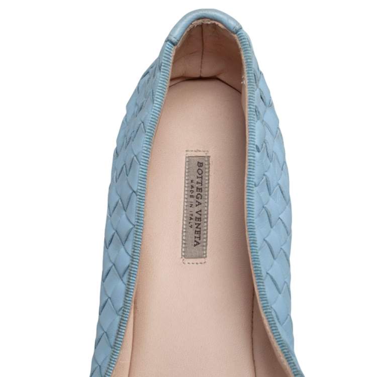 Pre Owned Bottega Veneta Blue Intrecciato Leather Smoking Flats Size 41