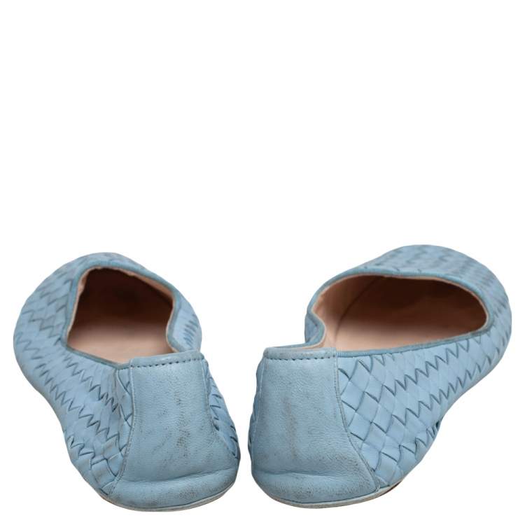 Pre Owned Bottega Veneta Blue Intrecciato Leather Smoking Flats Size 41