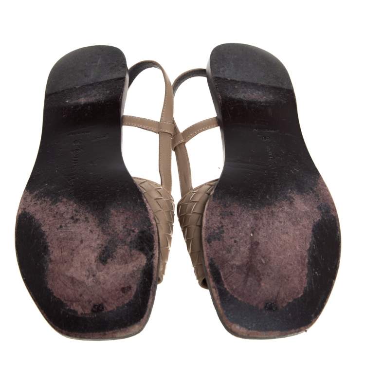 Pre Owned Bottega Veneta Beige Intreciatto Leather Calvados Slingback Flats Size 39