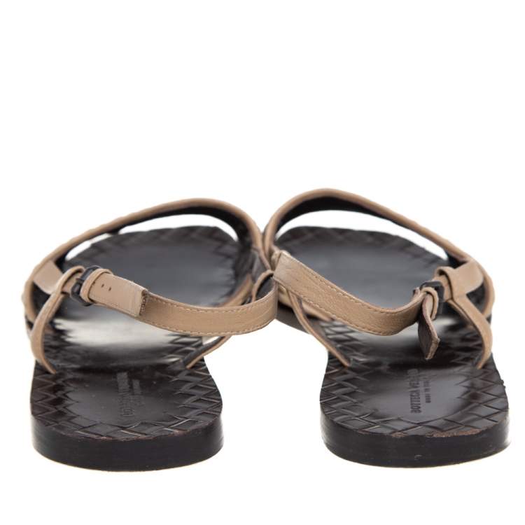 Pre Owned Bottega Veneta Beige Intreciatto Leather Calvados Slingback Flats Size 39