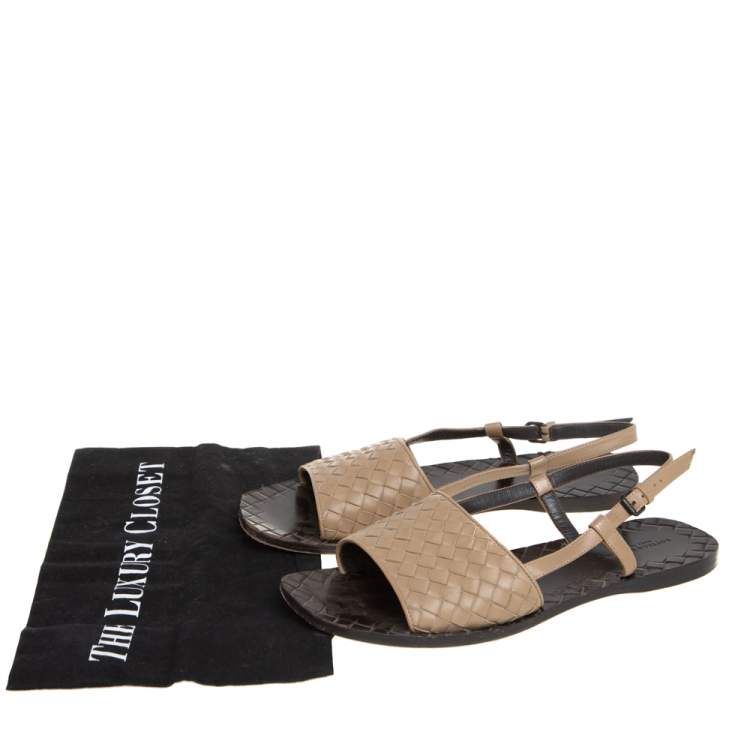 Pre Owned Bottega Veneta Beige Intreciatto Leather Calvados Slingback Flats Size 39