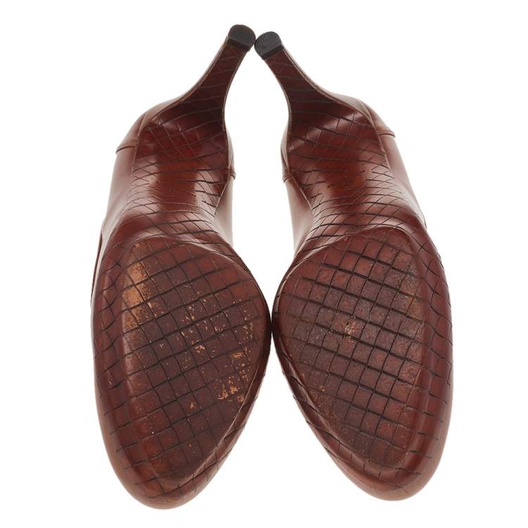 Pre Owned Bottega Veneta Brown Leather Loafer Pumps Size 39