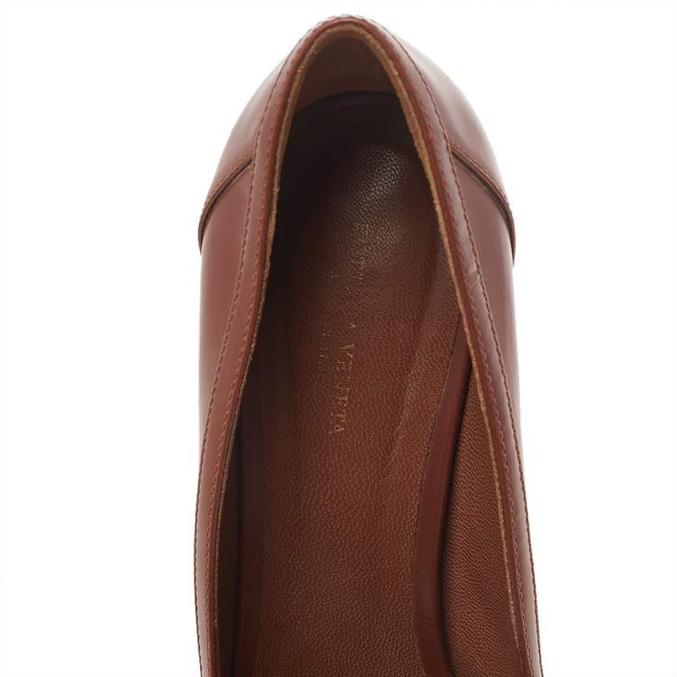 Pre Owned Bottega Veneta Brown Leather Loafer Pumps Size 39