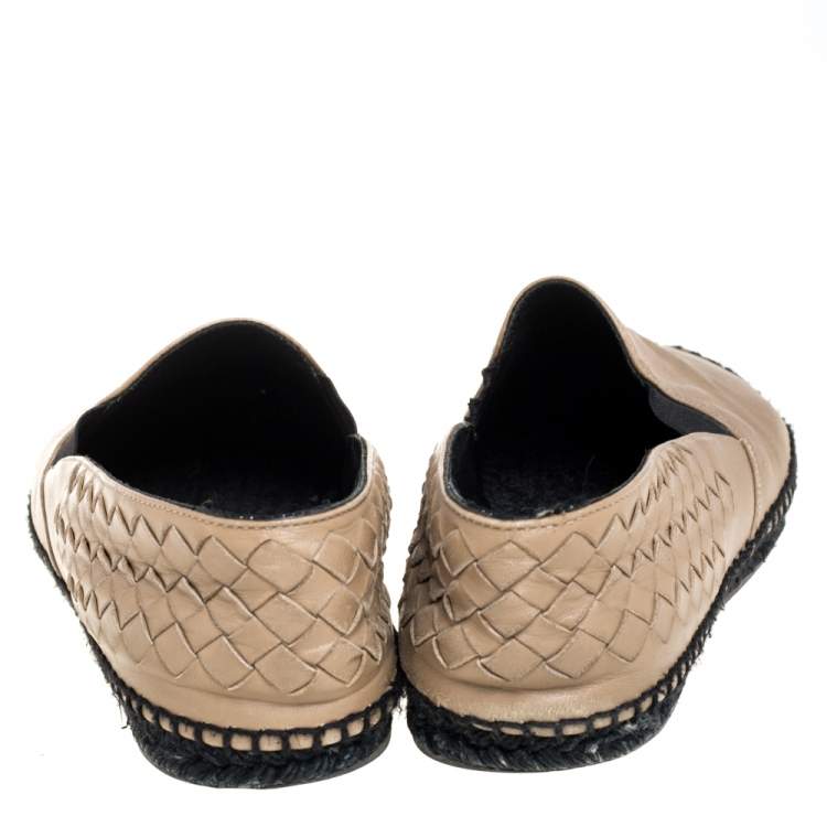 Pre Owned Bottega Veneta Beige Intrecciato Leather Espadrille Flats Size 40