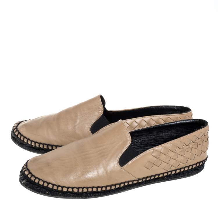 Pre Owned Bottega Veneta Beige Intrecciato Leather Espadrille Flats Size 40