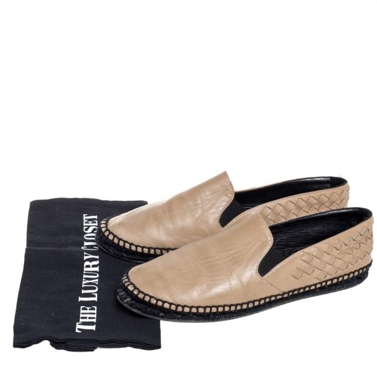 Pre Owned Bottega Veneta Beige Intrecciato Leather Espadrille Flats Size 40