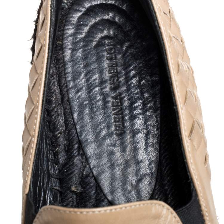 Pre Owned Bottega Veneta Beige Intrecciato Leather Espadrille Flats Size 40