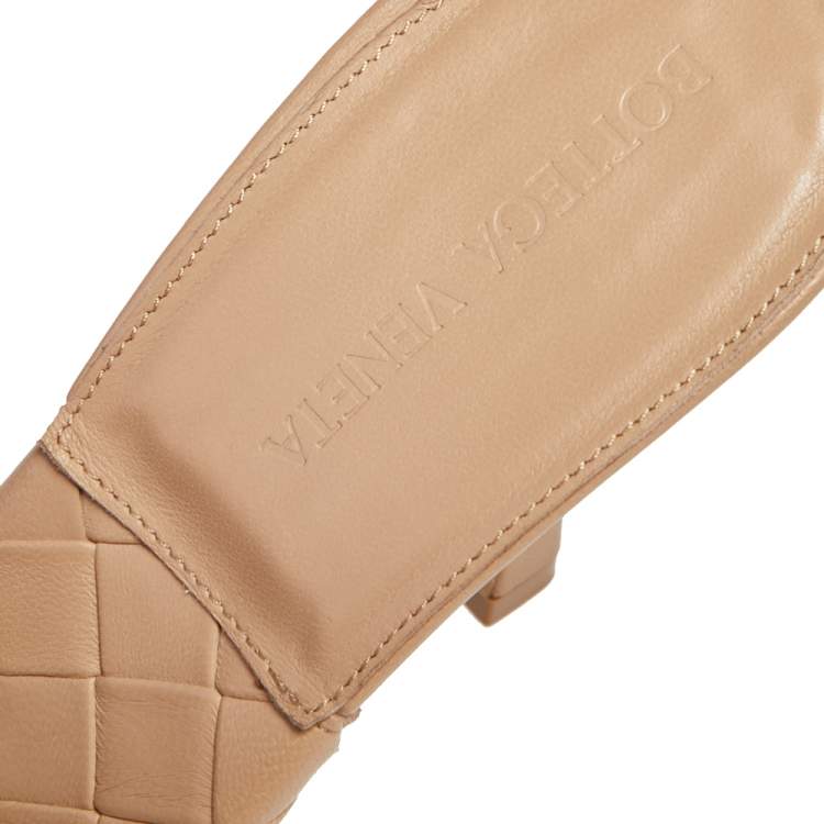 Pre Owned Bottega Veneta Beige Intrecciato Leather Lido Slide Sandals Size 39