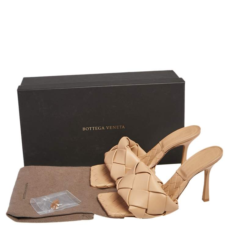 Pre Owned Bottega Veneta Beige Intrecciato Leather Lido Slide Sandals Size 39