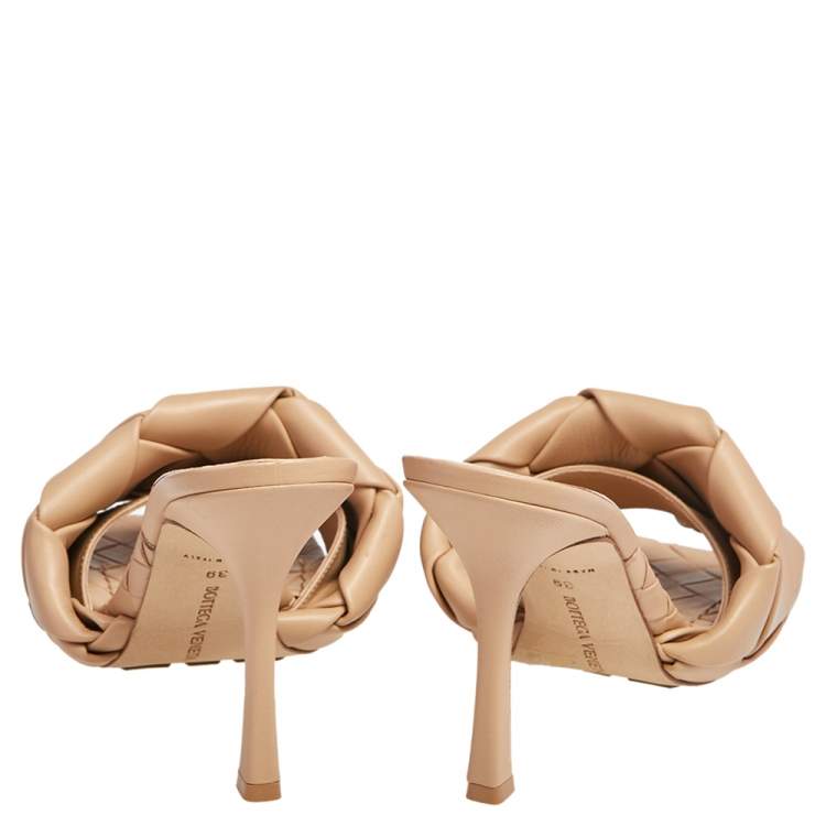 Pre Owned Bottega Veneta Beige Intrecciato Leather Lido Slide Sandals Size 39