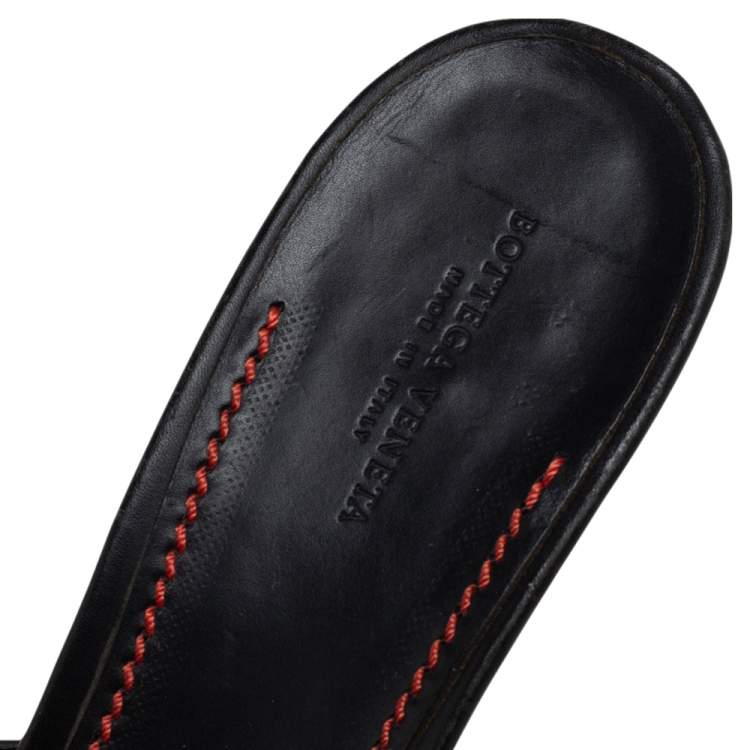 Pre Owned Bottega Veneta Tri Color Raffia And Leather  Intrecciato Open Toe Slide Sandals Size 41