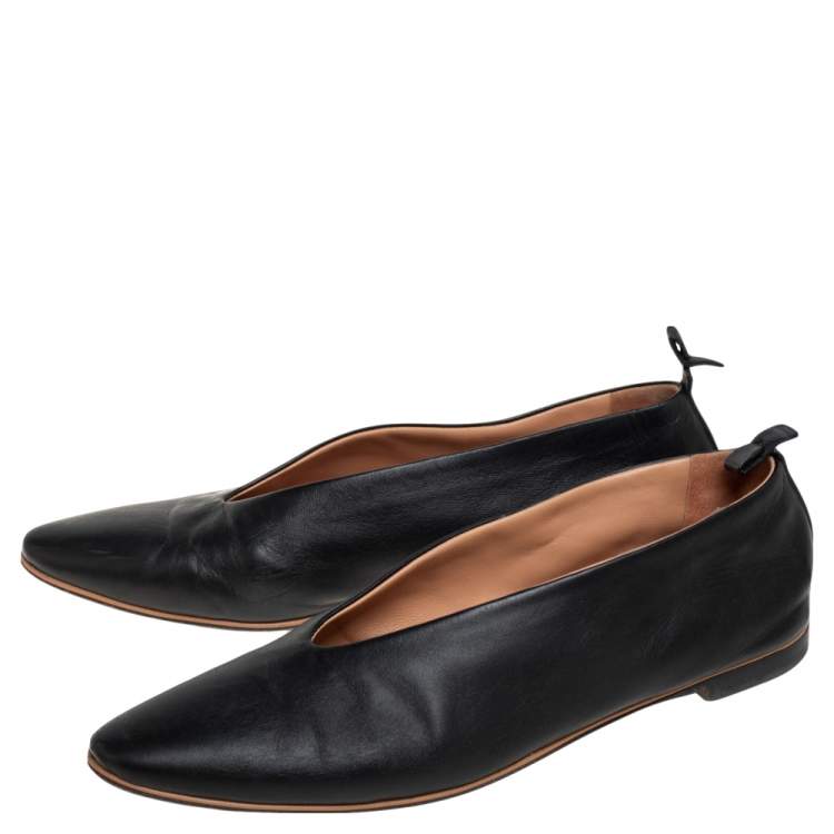 Pre Owned Bottega Veneta Black Leather Almond Toe Flats Size 38