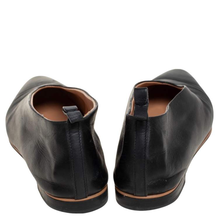 Pre Owned Bottega Veneta Black Leather Almond Toe Flats Size 38