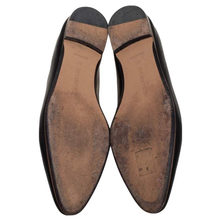 Pre Owned Bottega Veneta Black Leather Almond Toe Flats Size 38