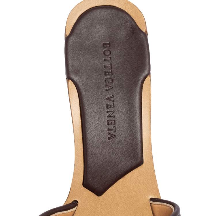 Pre Owned Bottega Veneta Brown Intrecciato Leather Slide  Sandals Size 37.5