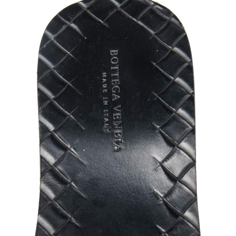 Pre Owned Bottega Veneta Blue Intrecciato Leather Flat Slides Size 38