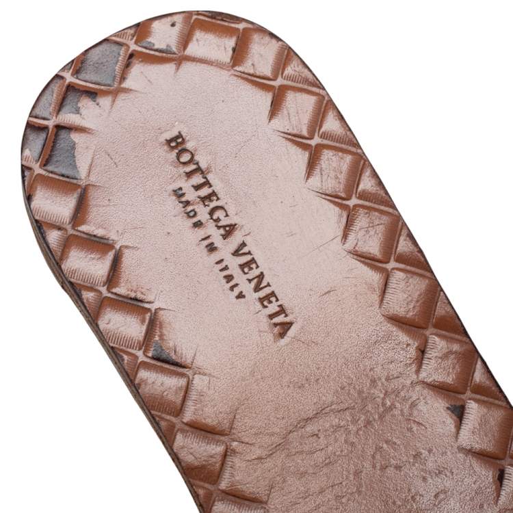 Pre Owned Bottega Veneta Blue Leather Flat  Sandals Size 37.5