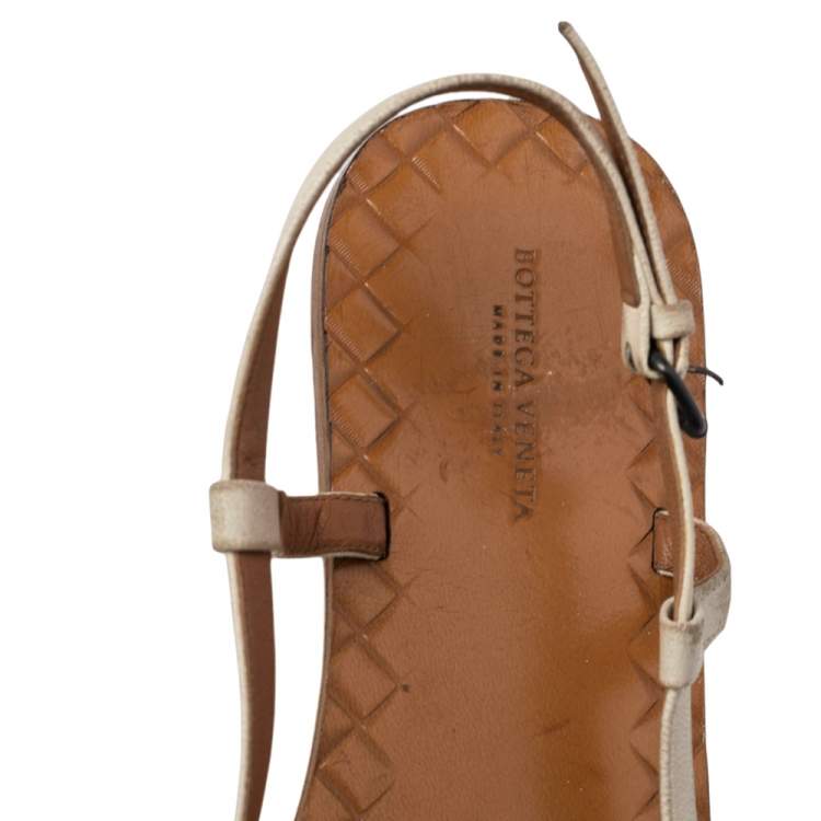 Pre Owned Bottega Veneta White Intreciatto Leather Slingback Sandals Size 38