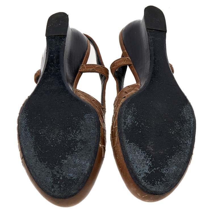 Pre Owned Bottega Veneta Brown Intrecciato Leather Slingback Sandals Size 38