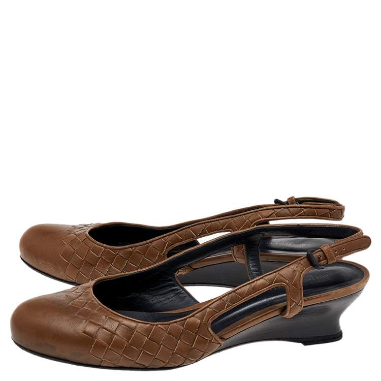 Pre Owned Bottega Veneta Brown Intrecciato Leather Slingback Sandals Size 38