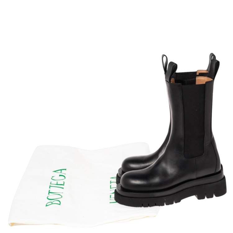 Pre Owned Bottega Veneta Black Leather Tire Mid Calf Boots Size 34