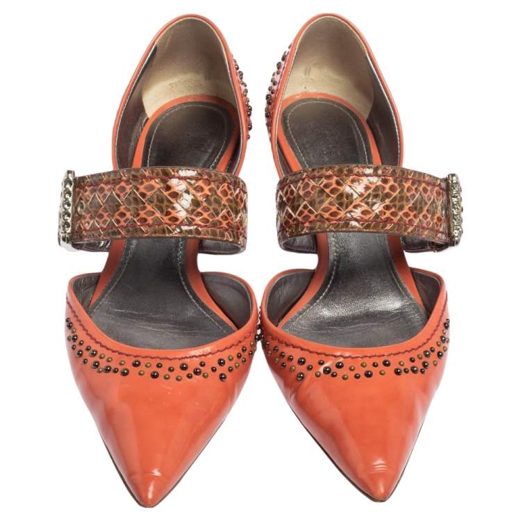 Pre Owned Bottega Veneta Coral Leather And Ayers Dahlia Chenille D'orsay Pumps Size 37
