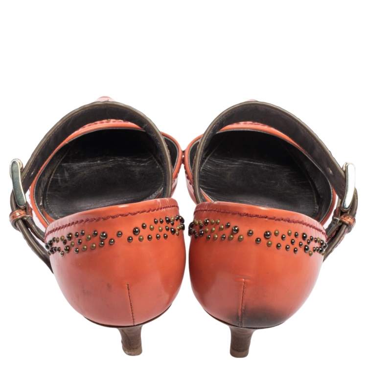 Pre Owned Bottega Veneta Coral Leather And Ayers Dahlia Chenille D'orsay Pumps Size 37