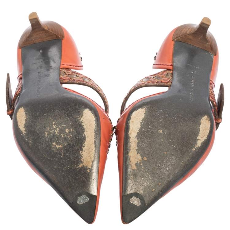 Pre Owned Bottega Veneta Coral Leather And Ayers Dahlia Chenille D'orsay Pumps Size 37