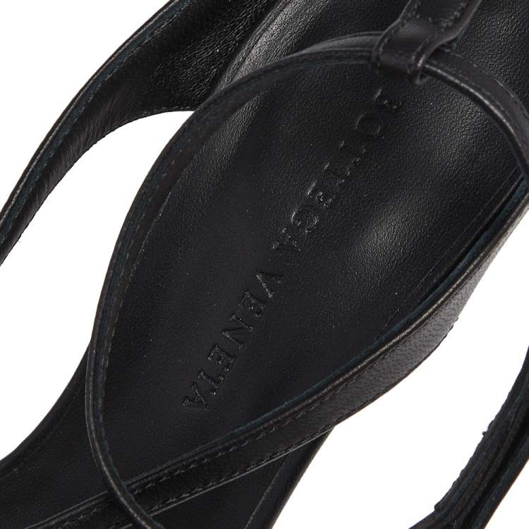 Pre Owned Bottega Veneta Black Leather Stretch Square Sandals Size 37.5