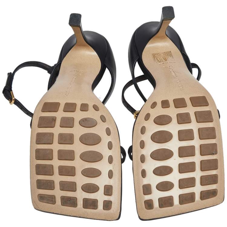 Pre Owned Bottega Veneta Black Leather Stretch Square Sandals Size 37.5