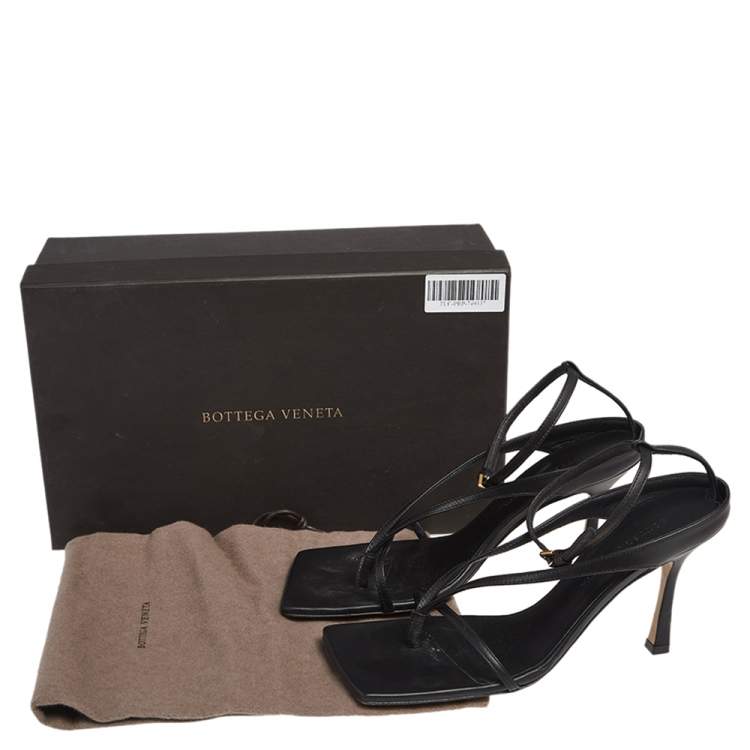 Pre Owned Bottega Veneta Black Leather Stretch Square Sandals Size 37.5