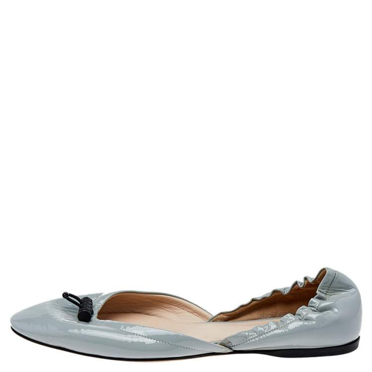 Pre Owned Bottega Veneta Grey Patent Leather D'Orsay Ballet Flats Size 38