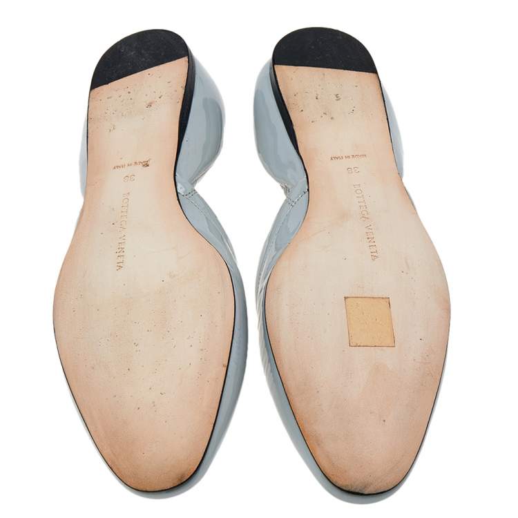 Pre Owned Bottega Veneta Grey Patent Leather D'Orsay Ballet Flats Size 38