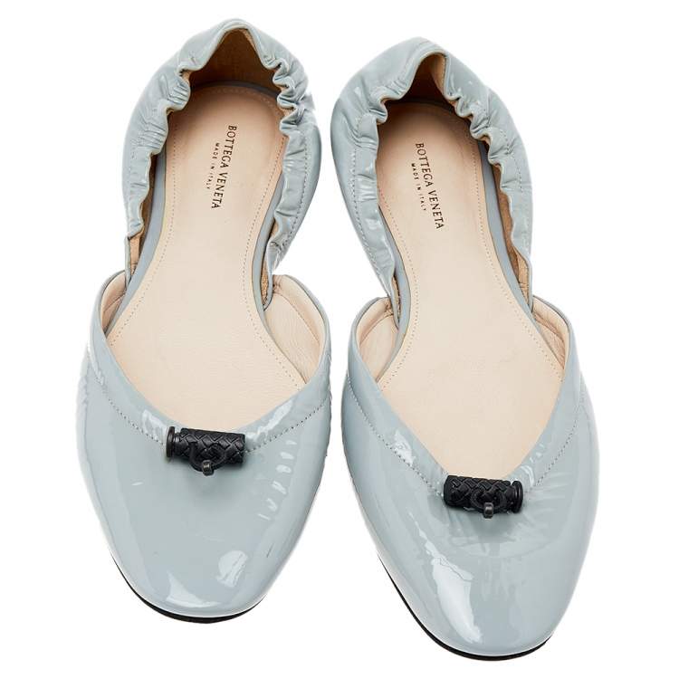 Pre Owned Bottega Veneta Grey Patent Leather D'Orsay Ballet Flats Size 38