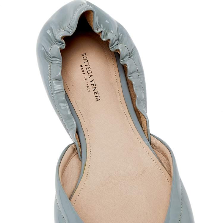 Pre Owned Bottega Veneta Grey Patent Leather D'Orsay Ballet Flats Size 38