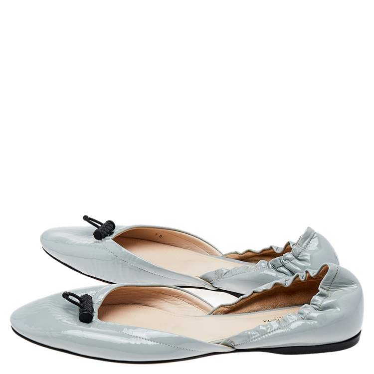 Pre Owned Bottega Veneta Grey Patent Leather D'Orsay Ballet Flats Size 38