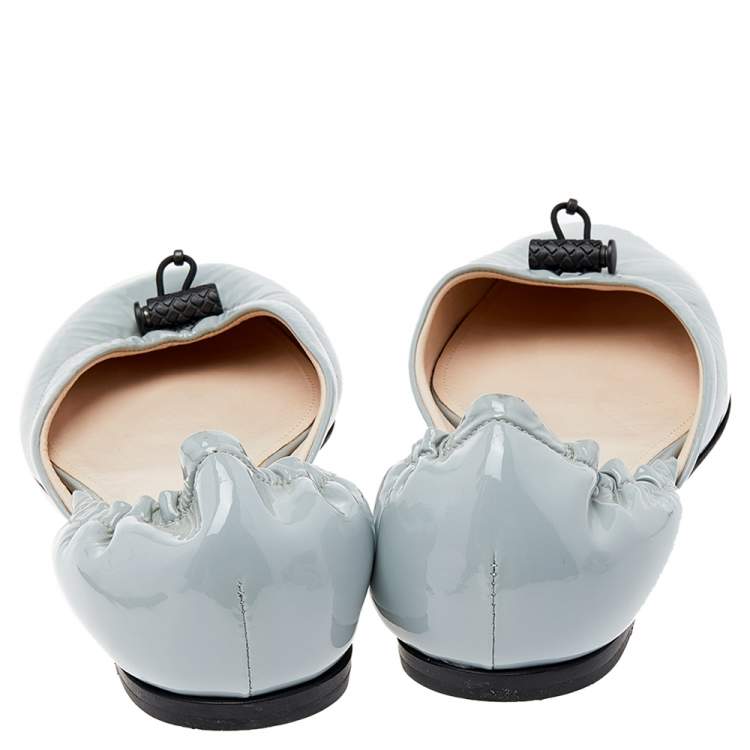 Pre Owned Bottega Veneta Grey Patent Leather D'Orsay Ballet Flats Size 38