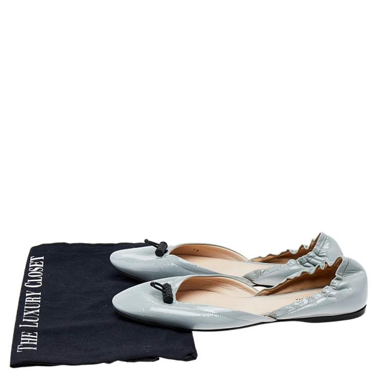 Pre Owned Bottega Veneta Grey Patent Leather D'Orsay Ballet Flats Size 38