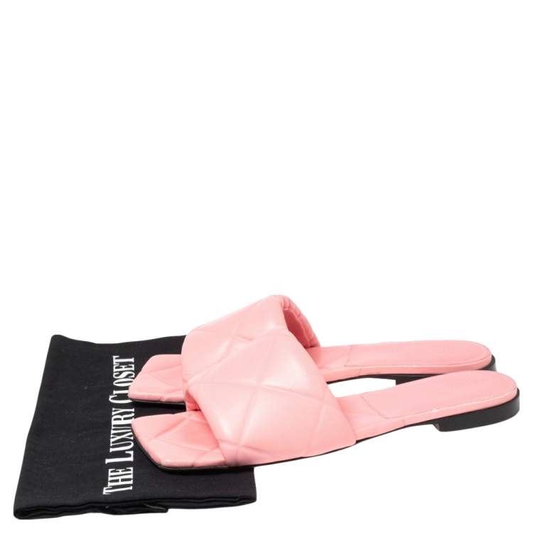 Pre Owned Bottega Veneta Pink Leather Lido Flat Slides Size 38