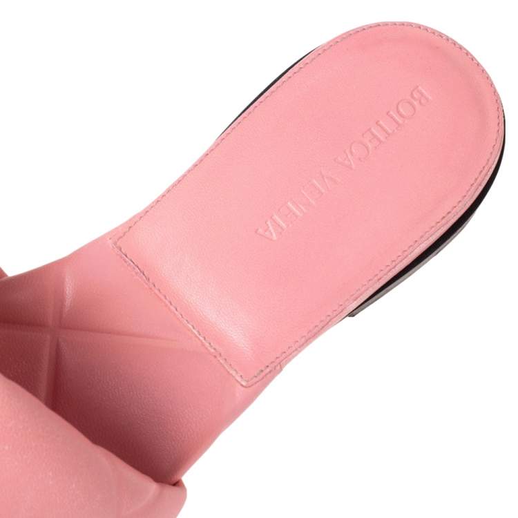 Pre Owned Bottega Veneta Pink Leather Lido Flat Slides Size 38