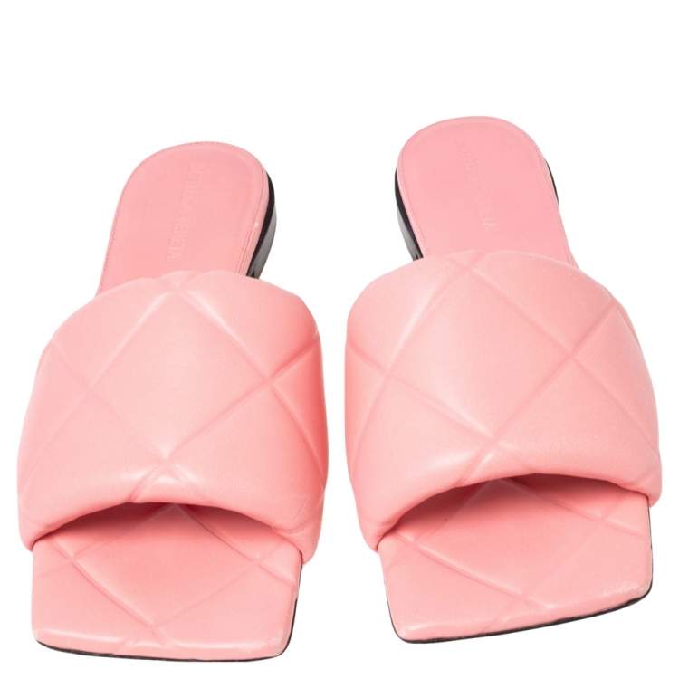 Pre Owned Bottega Veneta Pink Leather Lido Flat Slides Size 38